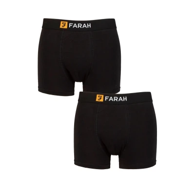Image of Mens 2 Pack Farah Cotton Classic Fitted Trunks Black / XXL