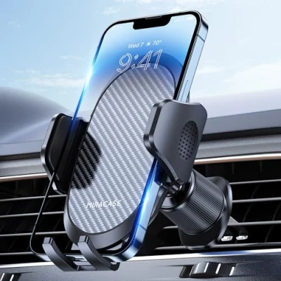 Image of Miracase Car Phone Holder with Newest Metal Hook Clip, Air Vent Mobile Mount, Hands Free Universal Automobile Cradle Fit for iPhone Android and All Smartphones, Dark Black