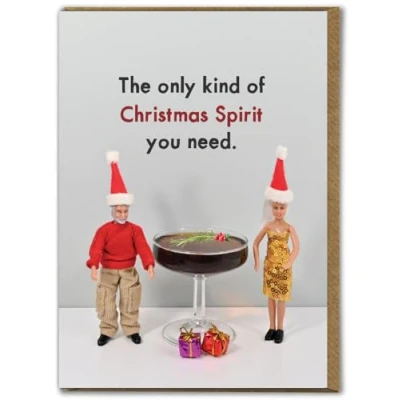 Image of Bold &amp; Bright Hilariously Funny Christmas Cards &#039;Xmas Spirit&#039; Cheeky Seasonal Xmas For Him Her Men Women Friends Family Partner Festive Humour