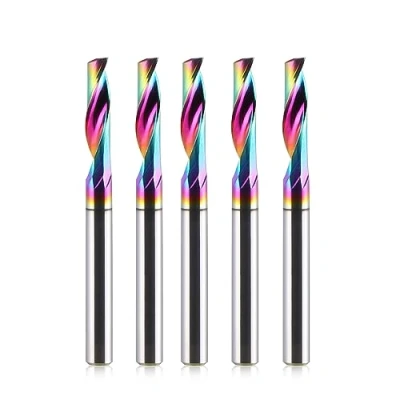 Image of HOZLY CNC Single Flute Router Bits 4mm(5/32&quot;) Shank,4mm（5/32） Cutting Dia,15mm (3/5&quot;) Length,Solid Tungsten Carbide Alloy End Mill, DLC Coating Milling Cutter for Aluminium,Pack of 5