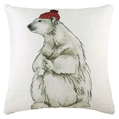 Image of Evans Lichfield Polar Bear with Hat Polyester Filled Cushion, Multi, 43 x 33cm