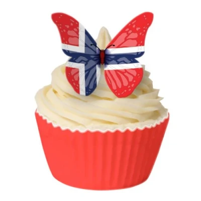 Image of Pack of 12 Edible Wafer Decorations Norwegian Flag Butterfly 201 348