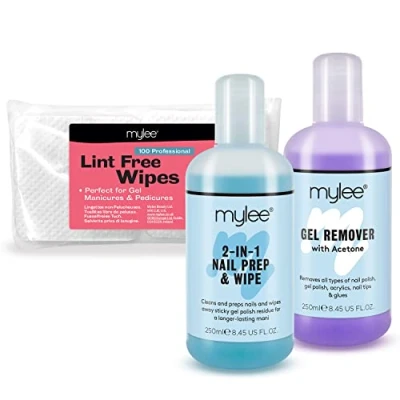 Image of Mylee Salon Manicure Kit Which Includes Nail Prep &amp; Wipe Polish Remover Wipes UV LED Package for a Professional Gel Soak Off and Pedicure.