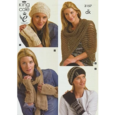 Image of King Cole Ladies DK Knitting Pattern Womens Winter Hats, Gloves &amp; Scarves in Four Designs