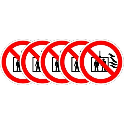Image of ISO Safety Label Sign International Do not use Lift in The Event of fire Symbol Self Adhesive Sticker 100mm Diameter (Pack 5 Stickers)