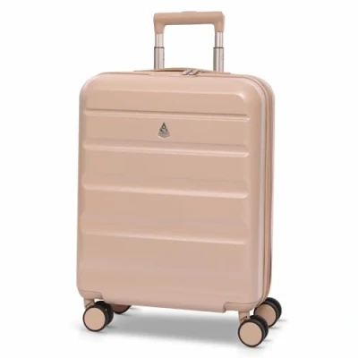 Image of Aerolite Expandable 55x40x20cm to 55x40x23cm Ryanair Priority Wizz Air &amp; More Max Size Lightweight Hard Shell Carry On Hand Cabin Luggage Suitcase 55x40x20 55x40x23 with 4 Wheels (Beige)