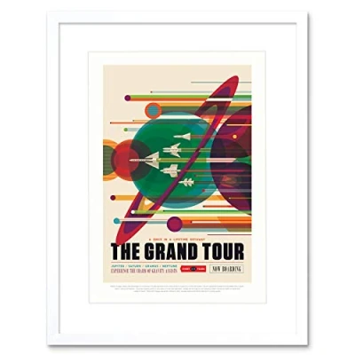 Image of Wee Blue Coo Nasa Space Travel Advert Grand Tour Artwork Framed Wall Art Print 12X16 Inch
