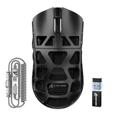 Image of ATTACK SHARK R3PRO 46g SUPERLIGHT Magnesium Alloy Mouse, 8000Hz Wireless Polling Rate, 26000DPI, 2.4G/BT/Wired Gaming PixArt PAW3395 Sensor, Programmable Mice with Coiled Cable, PC/Mac, Black