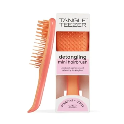 Image of Tangle Teezer The Mini Ultimate Detangler Hairbrush Gentle on Wet Hair Two Tiered Teeth &amp; Comfortable Handle Ideal for Kids And Travel Reduces Knots Breakage Salmon Pink Apricot