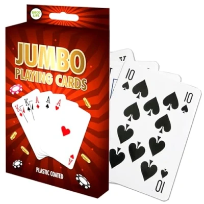 Image of Deco Life® Jumbo Plastic Coated Playing Cards Full Set Deck of 52 Fun 14cm x 9.5cm Giant for All Ages Indoor &amp; Outdoor Family Garden BBQ Party Casino Poker Games