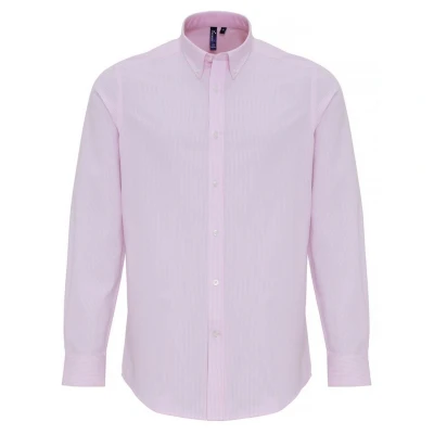 Image of Premier Mens Cotton Rich Oxford Stripe Shirt (White/Pink) Pink &amp; White Size 3XL