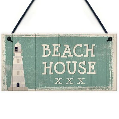 Image of RED OCEAN Beach House Shabby Chic Bathroom Sign Vintage Nautical Plaque Home Seaside GIFT Accessories