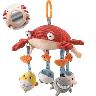 Image of TUMAMA Baby Hanging Toys Tummy Time Mirror for Crab Crib Mobile, Activity Plush Animal Stroller Soft Sets 0 12 Months, Newborn, Infant, Toddlers Birthday Gift Marine Doll