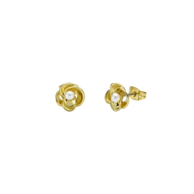Image of Ted Baker Flo Pearl Flower Stud Earrings for Women (Gold/Pearl)