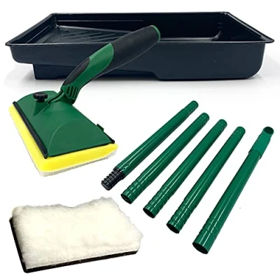 Image of Decking Applicator Kit with Two Dual Layer Fluffy Pad for Wooden Decks, and Flat Shed &amp; Fence − Oil 120cm Metal Handle Paint Tray (Complete Kit)