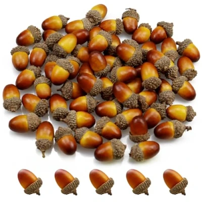 Image of Lorigun 50 Pcs Artificial Acorns with Natural Acorn Cap Fake for Decoration Home House Kitchen Decor Christmas Fall Table Scatter Crafting (Brown Faux Nut)