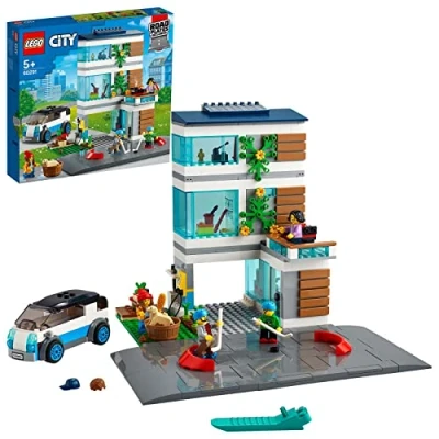 Image of LEGO 60291 City Family House Modern Dollhouse Building Set with Road Plates and 4 Minifigures, Toy for Boys Girls 5 Years Old