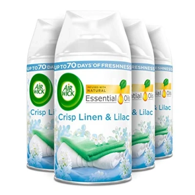 Image of Air Wick Automatic freshener Freshmatic Spray Refills, Crisp Linen &amp; Lilac, Pack 4 x 250ml, Natural Essential Oils, Last up to 280 days,