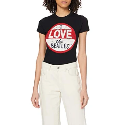 Image of The Beatles Women&#039;s I Love Short Sleeve T Shirt, Black, Size 12 (Manufacturer Size:Large)