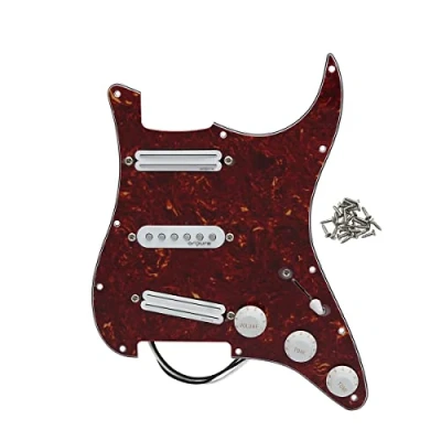 Image of OriPure 3 ply SSS Dual Rail Pickups Loaded Prewired Pickguards Alnico 5 Guitar Pickguard Set with Way Switch for ST 11 Hole Electric Red Tortoise