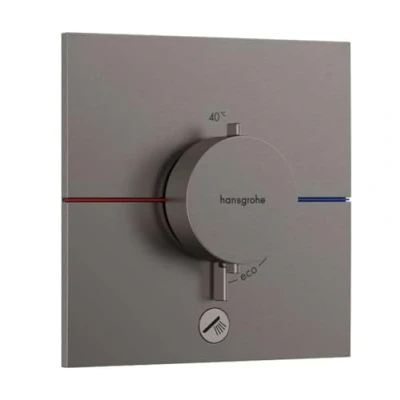 Image of hansgrohe ShowerSelect Comfort E thermostat conceiled, bathroom tap with safety stop at 40 C, square for shower and bath tub, mixer 1 function, brushed black chrome, 15575340