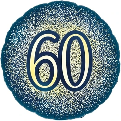 Image of 18&quot; Metallic Glitter Happy 60th Birthday Navy Gold Foil Balloon