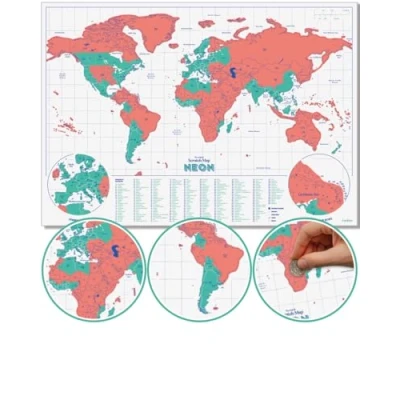 Image of Luckies Scratch Map Neon Travel &amp; Off World To Travels Coral