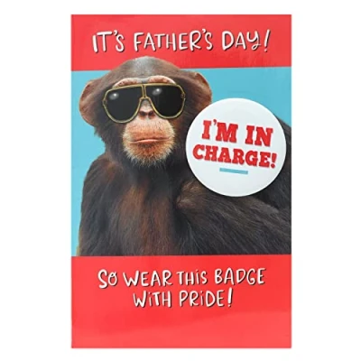 Image of UK Greetings Father&#039;s Day Card With Envelope Funny Chimp Badge Design