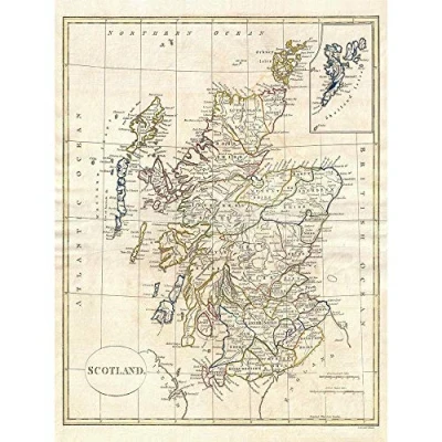 Image of Wee Blue Coo 1799 Clement Cruttwell Map Scotland Vintage Art Print Poster Wall Decor 12X16 Inch
