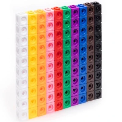 Image of Maths Cubes 100 Piece Set of Fidget Linking for Early Learning and Maths, with 10 Colours Geometric Shapes, Perfect Classroom Home