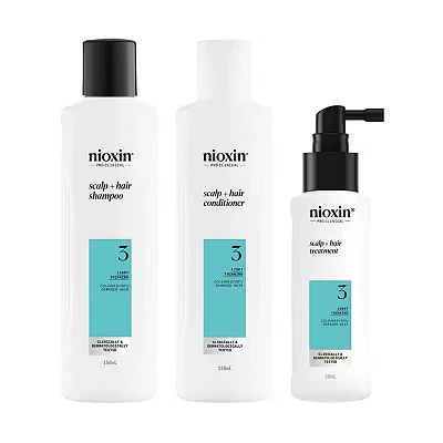 Image of Nioxin Scalp + Hair Thickening System 3 Kit for Coloured Or Dry Damaged with Light Thinning Shampoo, Conditioner &amp; Treatment (150+150+50ml)