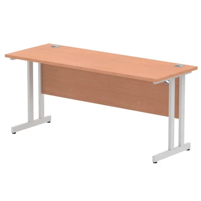 Image of DYNAMIC Rectangular Office Desk Beech MFC Cantilever Leg Silver Frame Impulse 1600 x 600 730mm