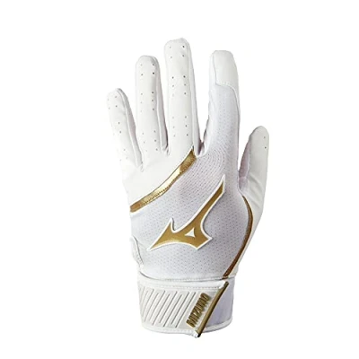 Image of Mizuno MVP Adult Baseball Batting Glove, White Gold, Small