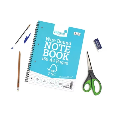 Image of Silvine A4 Everyday FSC Twin Wire Notebook Lined with Margin, 160 Pages of Certified Paper. Ref FSCTW80 [Pack 5]