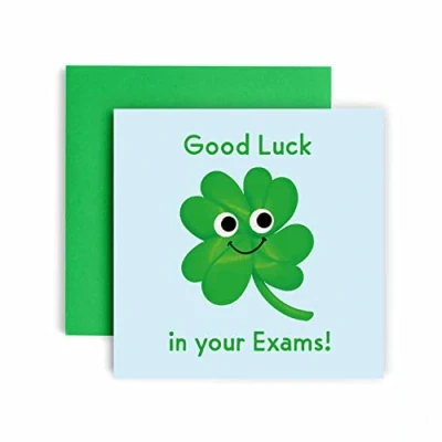 Image of Huxters good luck exams Card with your A Levels University GCSE Four Leaf Clover Exam Gifts Congratulations 14.8cm (Exams)
