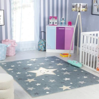 Image of Livabliss Stars large Kids Area Rug 140x200 cm Blue and Grey