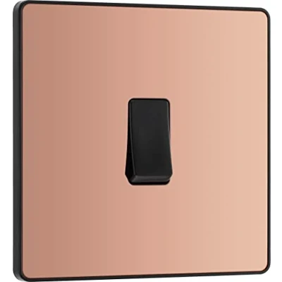 Image of BG Electrical Single Intermediate Wall Light Switch, Screwless Front Plate, Round Edges, Evolve, Polished Copper, 20A, 16AX, PCDCP13B