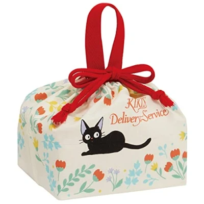 Image of Skater KB7 A Children&#039;s Lunch Box Drawstring Bag with Gusset, Kiki&#039;s Delivery Service, Botanical, Made in Japan