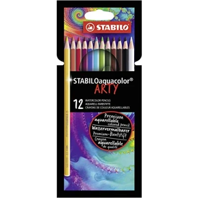Image of Aquarellable Colouring Pencil STABILOaquacolor ARTY Pack of 12 Assorted Colours