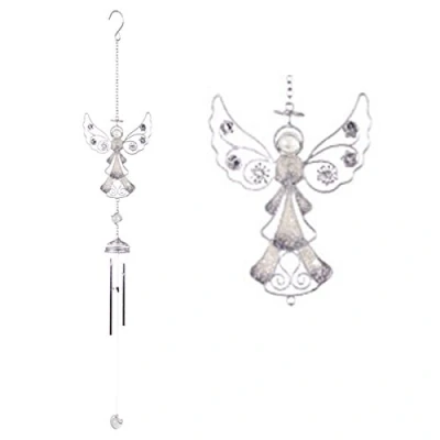 Image of Beautiful Silver Design Angel Windchime, Glass, Metal, Resin Garden and Home Ornament (Design B)