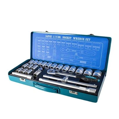 Image of Hyundai K24 Universal Square Drive Socket Set Stainless Steel (24 Piece)