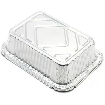 Image of 250ml No.1 Rectangular Aluminium Containers Catering Food Pan with Lid Tin Foil Container Paper Lids Meal Prep Silver Tray for Baking, Freezing, Roasting (25pcs)