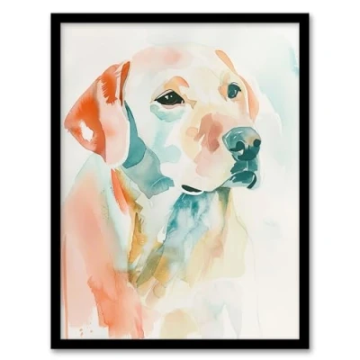 Image of Artery8 Golden Labrador Dog Lover Watercolour Portrait Living Room Artwork Framed Wall Art Print 18X24 Inch
