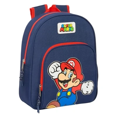 Image of SUPER MARIO WORLD Children&#039;s backpack, ideal for children of different ages, comfortable and versatile, quality strength, 28 x 10 34 cm, Navy blue, Estándar,, Estándar