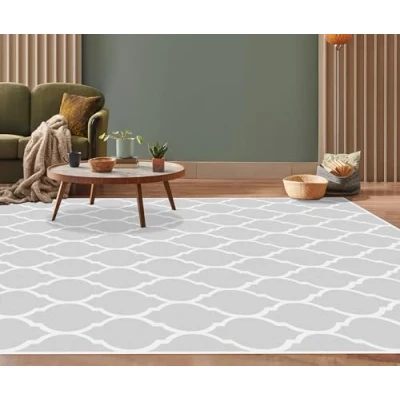 Image of Viniliko Quatrefoil Vinyl Rug, Grey, 133 x 200 3 cm