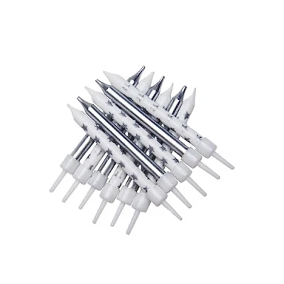 Image of Metallic Star Mix Candles Silver with Holders