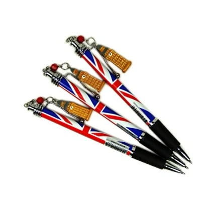 Image of Pens Big Ben Charm Silver Clip Rollerball with Union Jack Design, Set of 3, London Souvenir Collectable