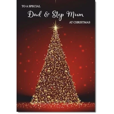 Image of doodlecards Dad and Stepmum Christmas Card Red Tree Medium Size for &amp; with Plain Envelope