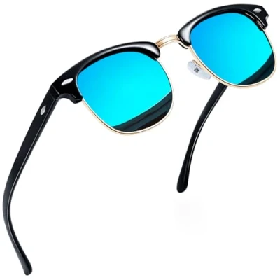 Image of Joopin Semi Rimless Polarised Sunglasses Man UV400 Protection Retro Half Frame Unisex Polarized Women Mens Mirror (Ice Blue)
