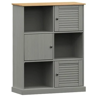 Image of vidaXL VIGO Solid Pine Wood Bookcase Grey 90x35x114.5 cm Rustic Style with Ample Compartment Storage